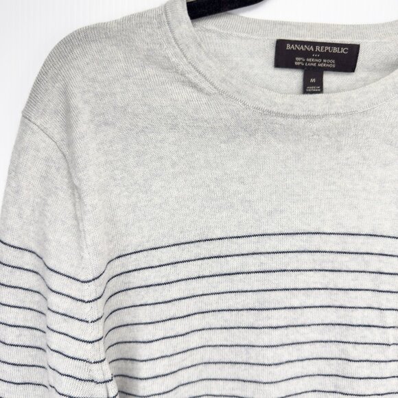 BANANA REPUBLIC 100% Merino Wool Striped Gray/Black Crewneck Sweater Size  M - Picture 7 of 7